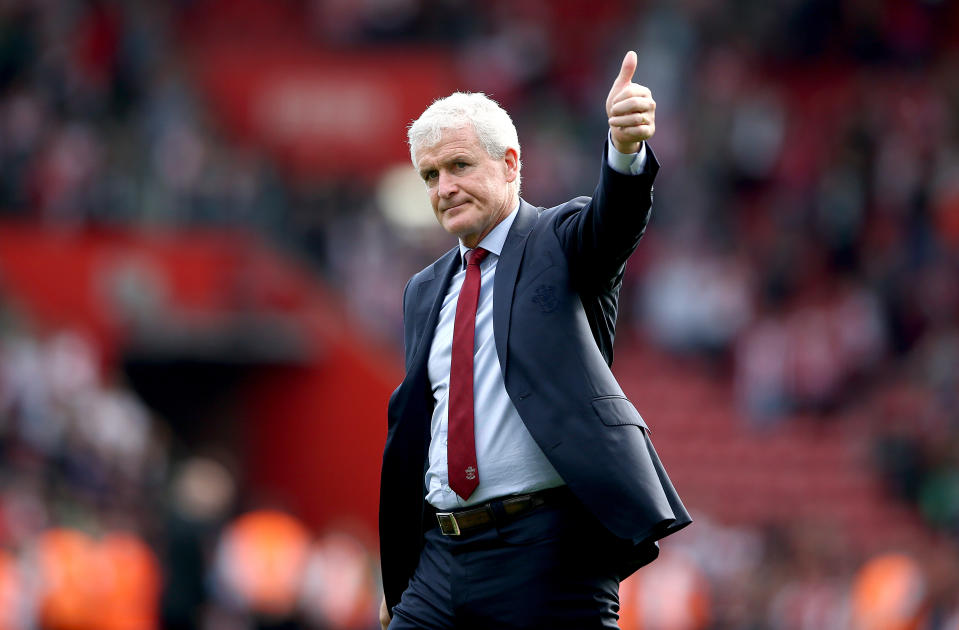 Southampton manager Mark Hughes acknowledges the fans after the final whistle