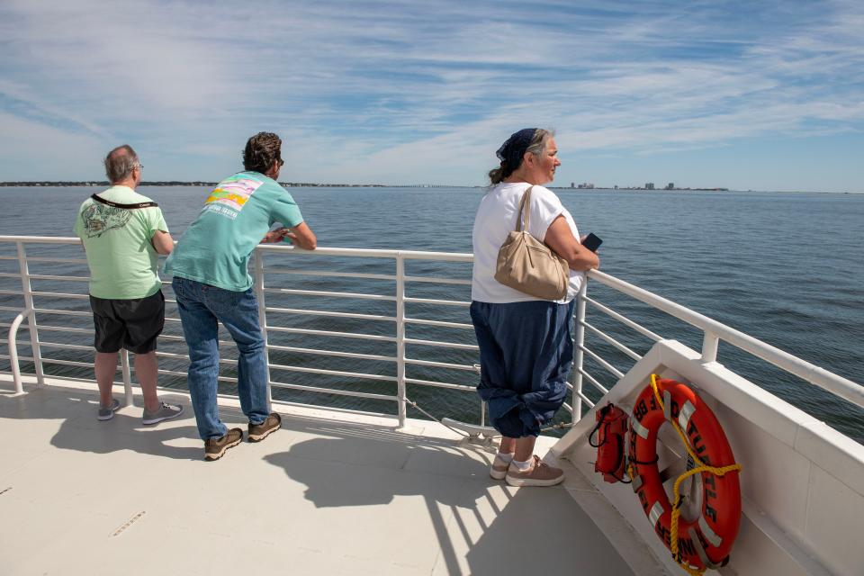 Passengers take a trip on the ferry at Ft. Pickens during the Pensacola City Bay Ferry season kickoff Saturday, March 4, 2023.