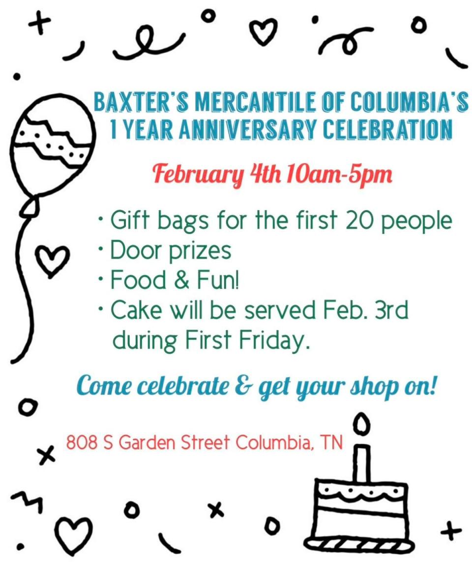 Baxter's Mercantile, 808 S. Garden St., will celebrate its one-year anniversary this weekend, with prizes, sales and more.