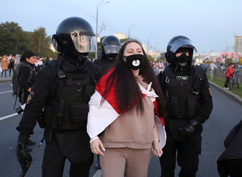 Belarusian opposition supporters protest against the inauguration of President Alexander Lukashenko in Minsk