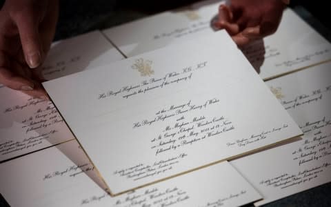 Invitations for Prince Harry and Meghan Markle's wedding in May - Credit: Victoria Jones/PA Wire