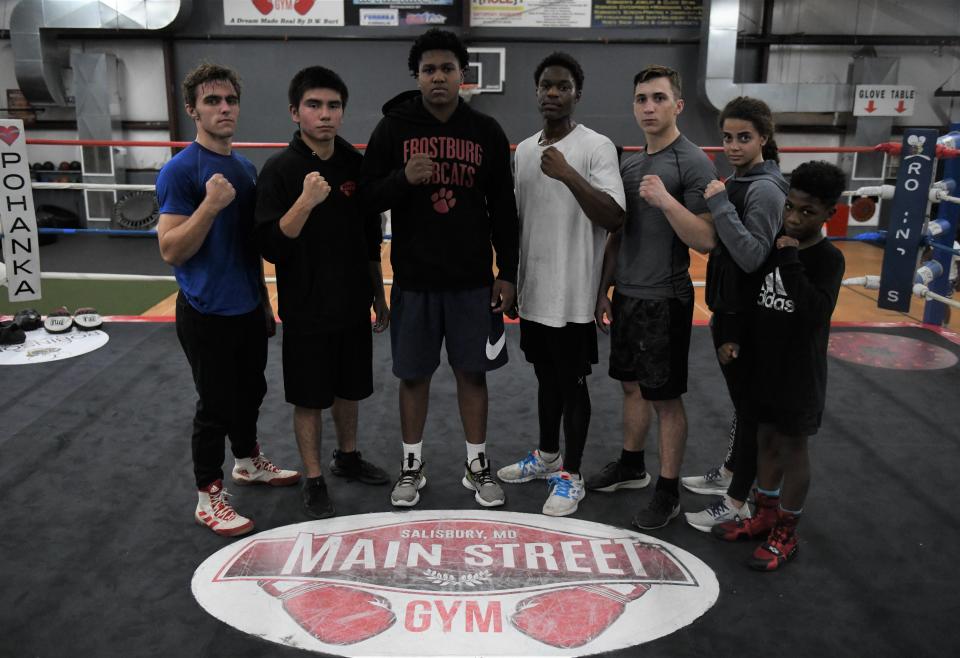 The local amateur boxers from Main Street Gym that are fighting in Saturday's event. Left to right: Zack Mitchell, Jesus Gomez, Bryant Clark, Corey Moore, Anthony Drummond, Sheena Stevenson Jeremiah Lyons