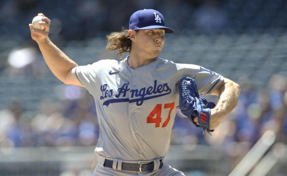 Los Angeles Dodgers starting pitcher Ryan Pepiot (47) delivers a pitch against the Pittsburgh Pirates during the first inning in his major league debut at PNC Park.