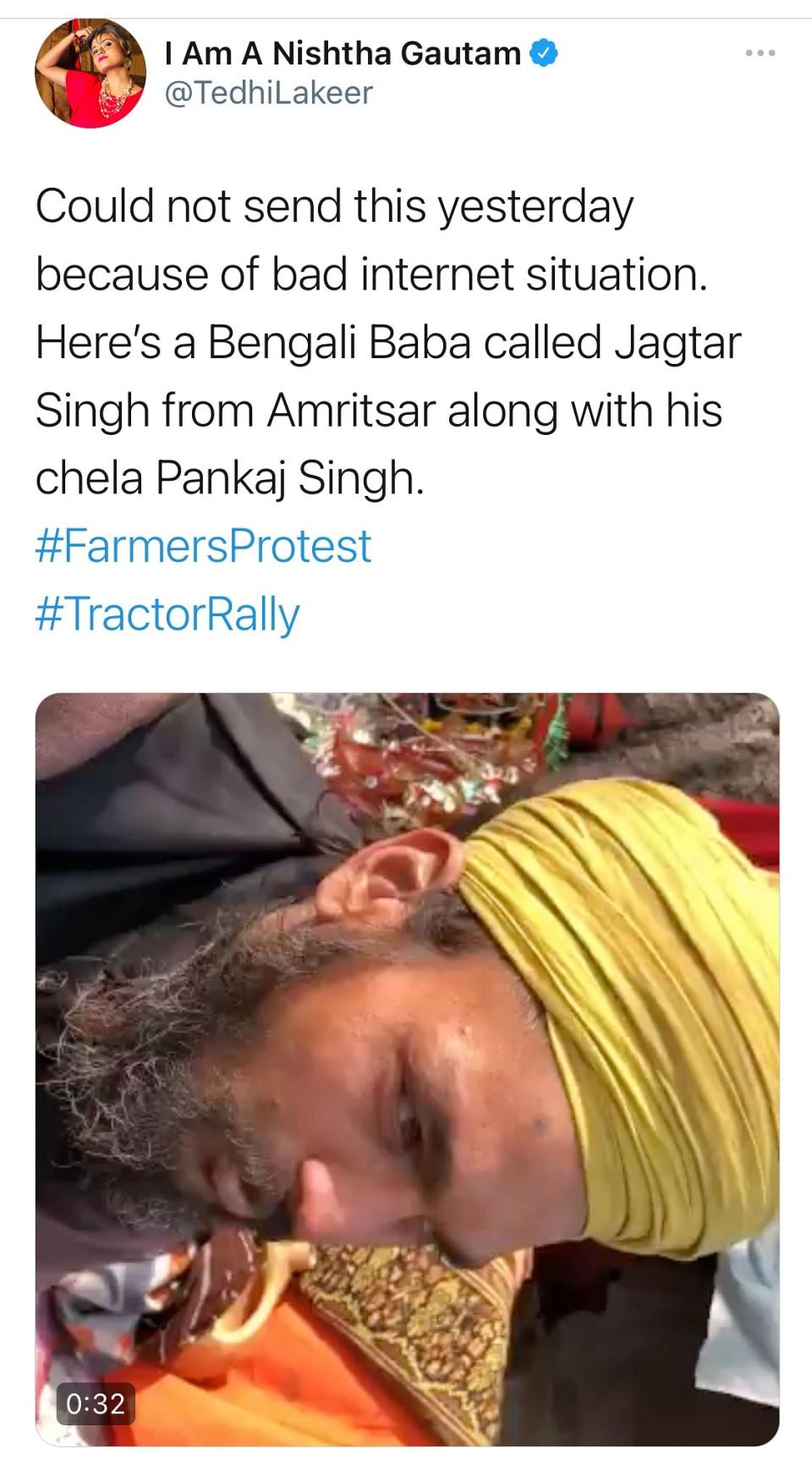 ‘Bengali’ Baba Jagtar Singh from Amritsar shows solidarity with farmers’ protests.