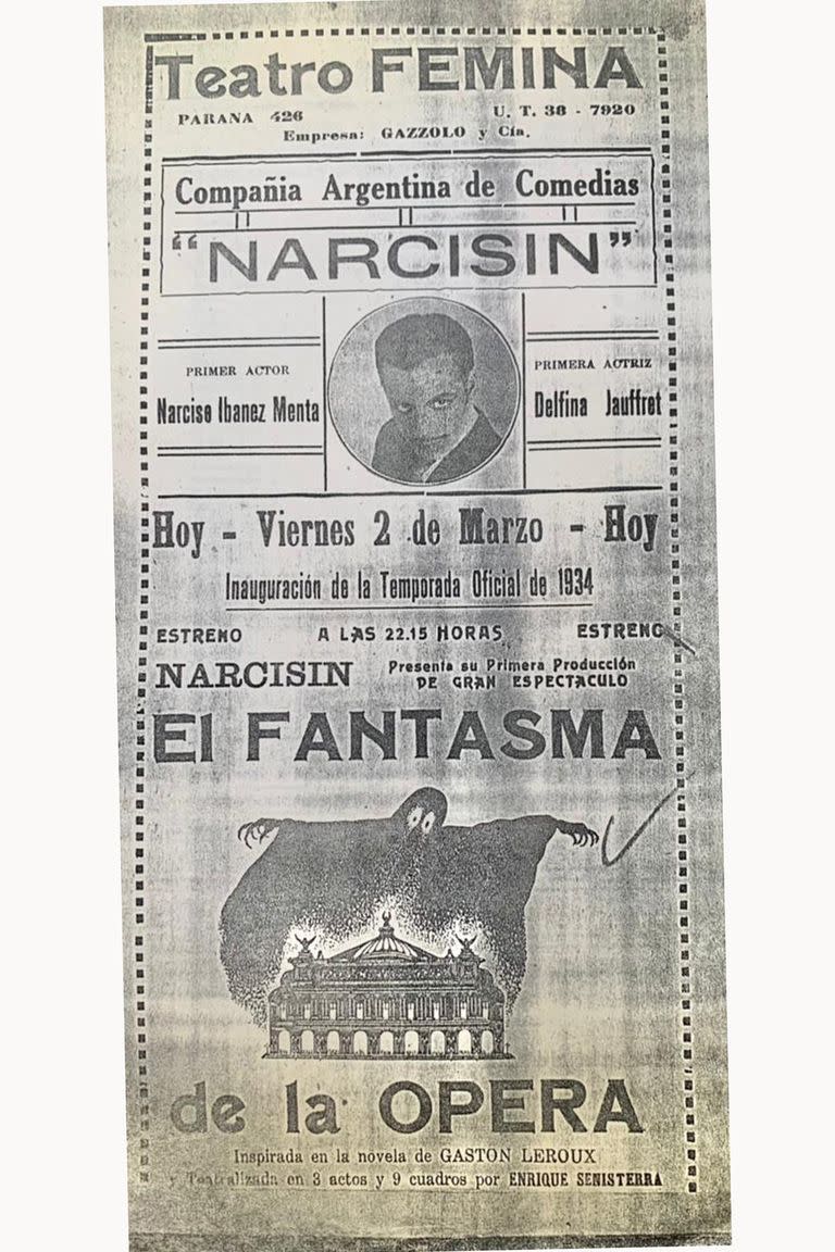 Programa de mano de El fantasma de la ópera, con Narciso Ibáñez Menta, en 1934