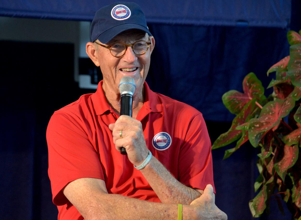 Jim Kaat speaks with the media at the Hall of Fame press conference Saturday in Cooperstown, N.Y.