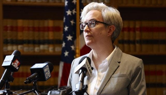 Gov. Tina Kotek listens to questions during a Wednesday press conference where she announced she would not pursue establishing an office of the first spouse.