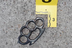 <em>Brass knuckles retrieved at the scene belonging to Eduardo Reyes</em>