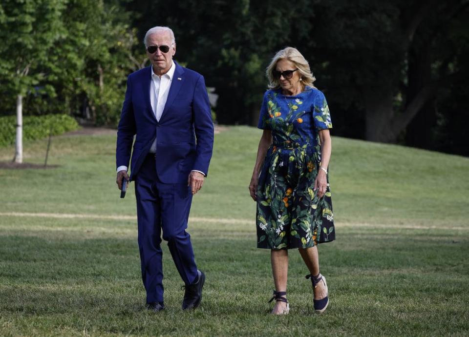 Joe Biden. U.S. President Joe Biden and first lady Jill Biden return to the White House with first lady Jill Biden on July 7, 2024 in Washington, DC. On July 9, 2024, questions were sparked about a White House visit log that included three doctors and one unknown individual.