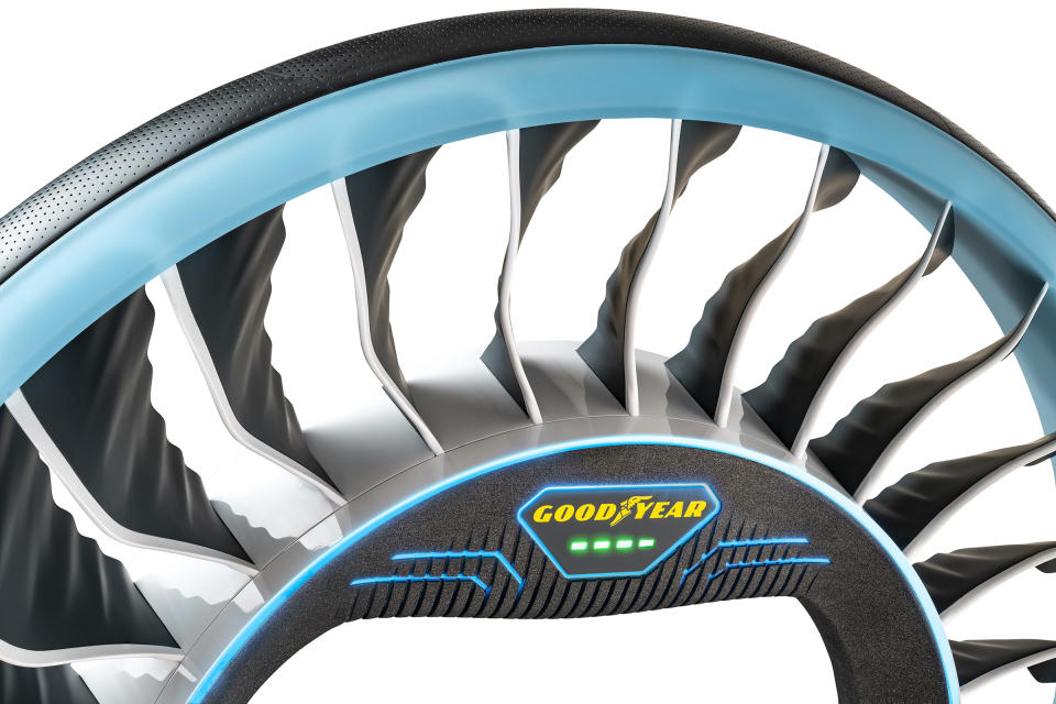 Goodyear固特異AERO概念輪胎整合直升機的螺旋槳與車輪，希望能實現飛行車的夢想。圖片摘自：Goodyear