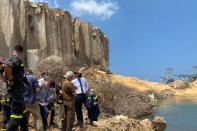 German Foreign Minister Heiko Maas views the damage at the site of a massive explosion at Beirut port