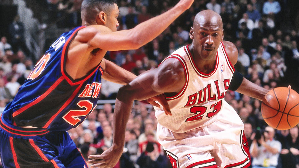 Michael Jordan is pictured against the New York Knicks in 1997.