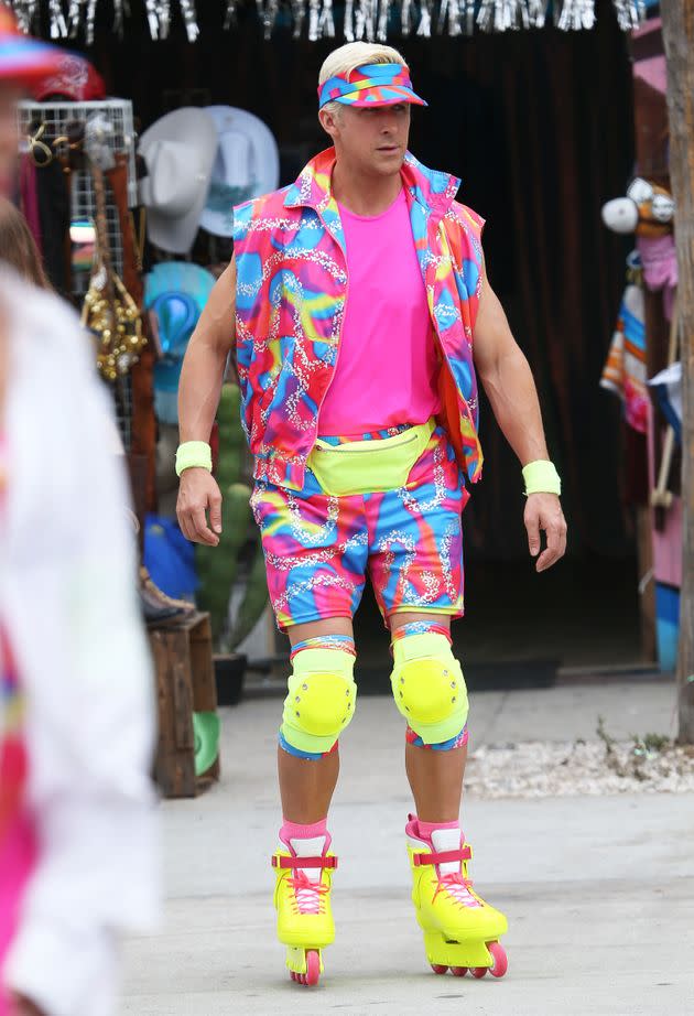 Ryan Gosling rollerblades at Venice Beach, California, while filming 