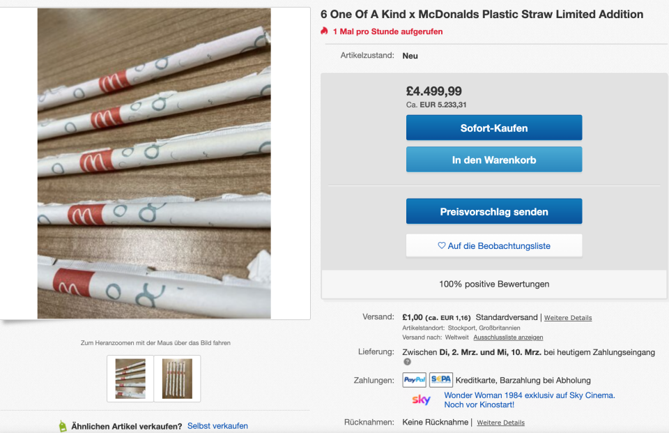 McDonald's-Strohhalme zu unglaublichen Preisen (Bild: Screenshot eBay)