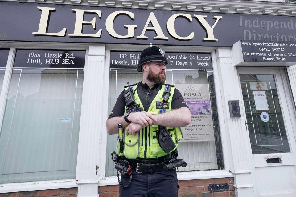 <p>PA Images/Alamy Stock Photo</p> Police outside the Beckside branch of Legacy Independent Funeral Directors in Hull, U.K.