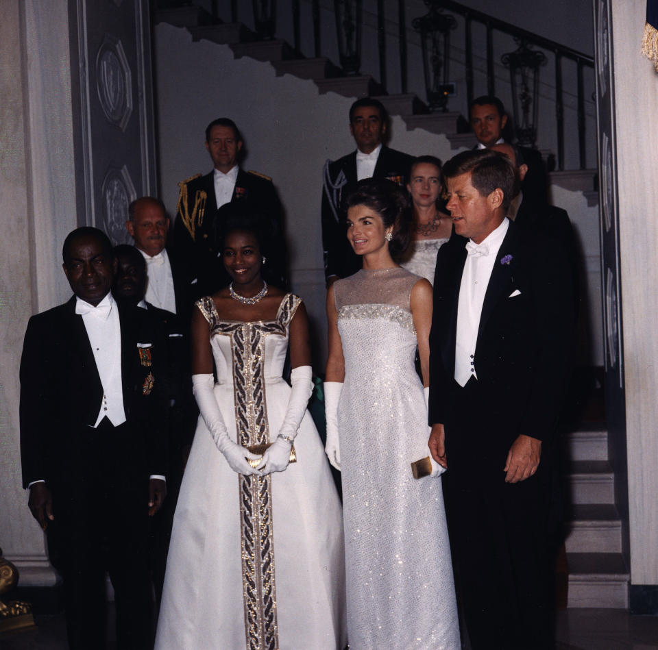 The Kennedys attend a dinner for President Houphouet-Boigny of the Ivory Coast at the White House.