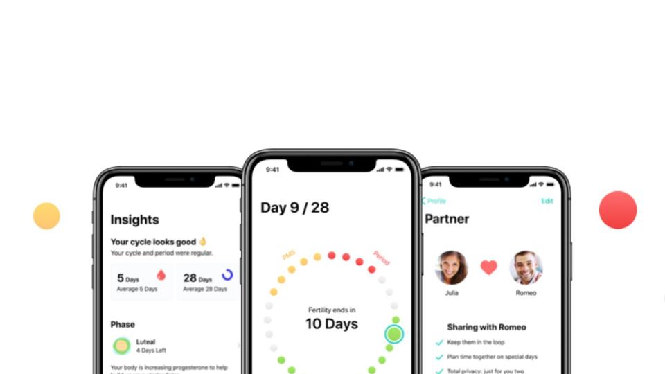 cycles period tracking app screenshots on smartphone