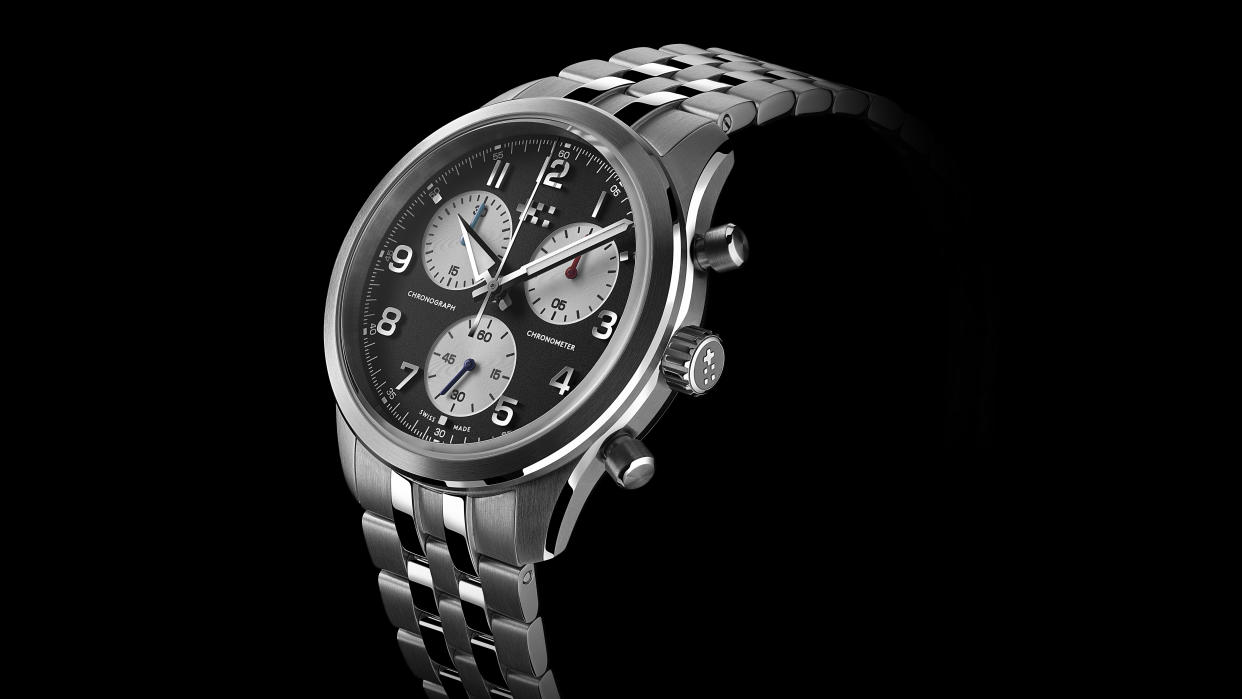  The Christopher Ward C63 Valour on a black background. 