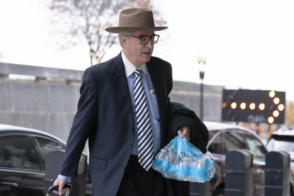 Edward Tarpley the attorney of Oath Keepers leader Stewart Rhodes, arrives at the Federal Courthouse during the Rhodes trial in Washington, Monday, Nov. 7, 2022. AP Photo/Jose Luis Magana)