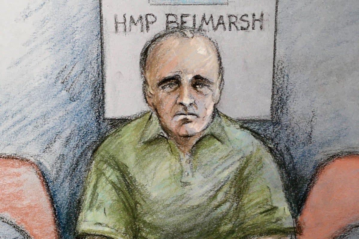 Court artist sketch of David Smith appearing via video link at a previous hearing (Elizabeth Cook/PA) (PA Wire)