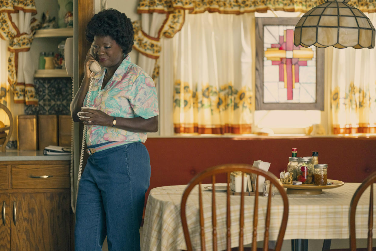 This image released by Amazon Prime Video shows Viola Davis as Deloris Jordan in a scene from "Air." (Ana Carballosa/Amazon Prime Video via AP)