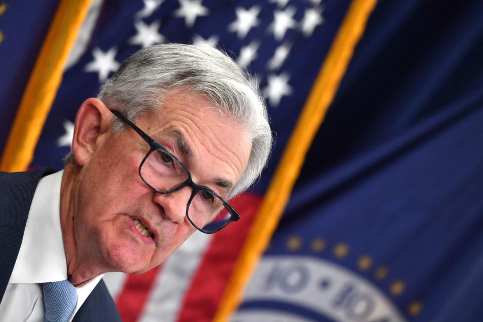 Federal Reserve Board Chairman Jerome Powell speaks at a news conference after a Federal Open Market Committee meeting at the Federal Reserve Board Building in Washington, DC on December 14, 2022. - The Federal Reserve moderated its all-out campaign to cool US inflation Wednesday, lifting the benchmark lending rate by a half percentage point as its policy actions ripple through the economy. (Photo by Nicholas Kamm / AFP) (Photo by NICHOLAS KAMM/AFP via Getty Images)