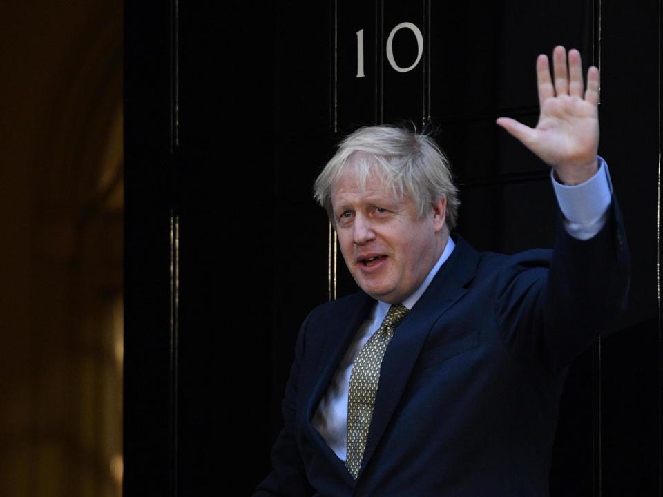 Boris Johnson delivers a speech at 10 Downing Street after winning the 2019 general election: EPA