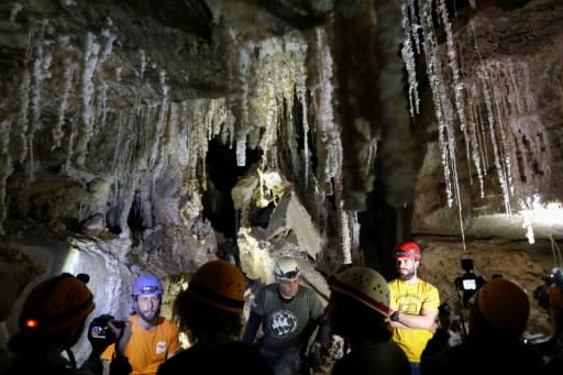 Israeli cave explorers show the Malham cave inside Mount Sodom, located at the southern part of the Dead Sea in Israel