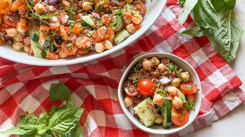 Quinoa salad in white bowl