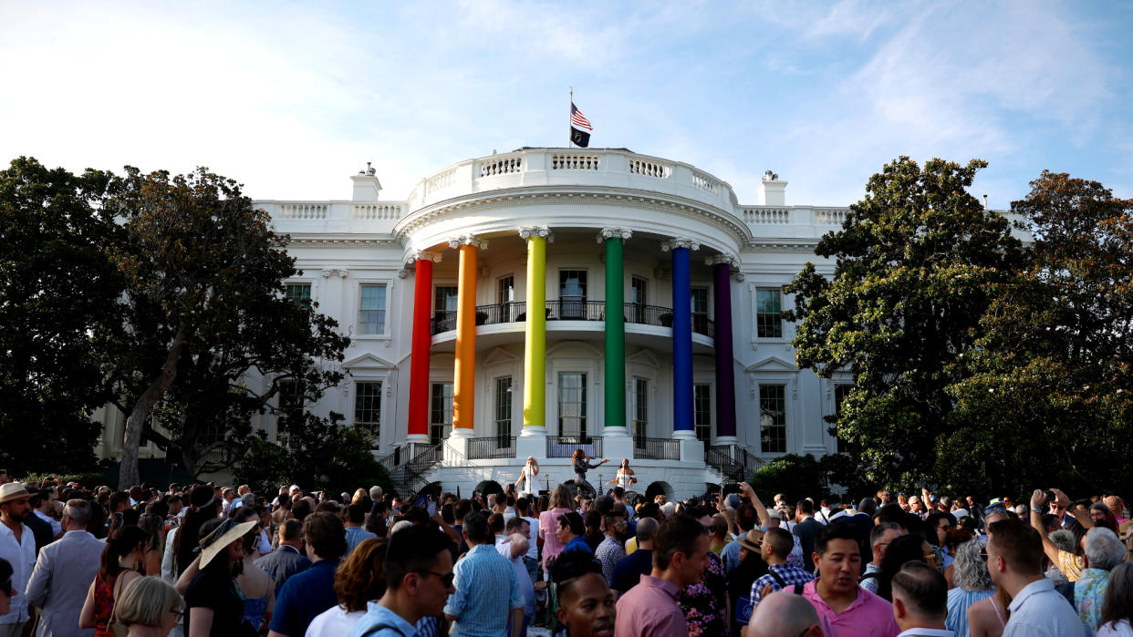  White House decorated for LGBTQ+ pride event. 