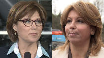 B.C. Liberal Leader Christy Clark, left, and Surrey Mayor Dianne Watts, right, disagree on how tax exemption losses from the switch back to PST should be handled.