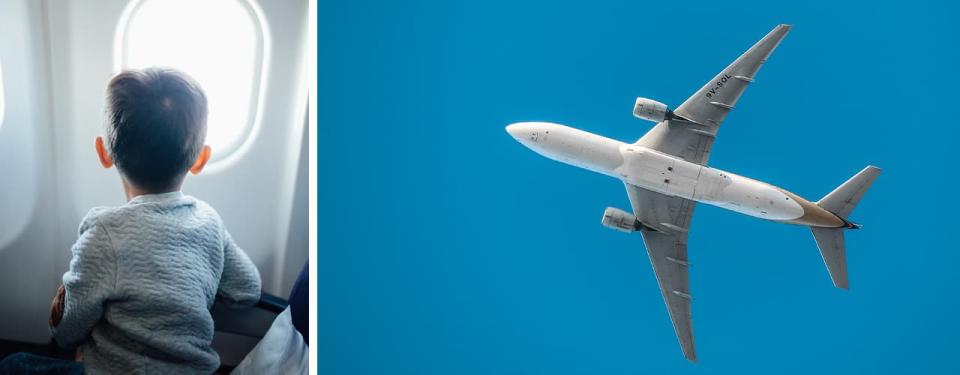 boy-looking-out-window-and-airplane-blue-sky