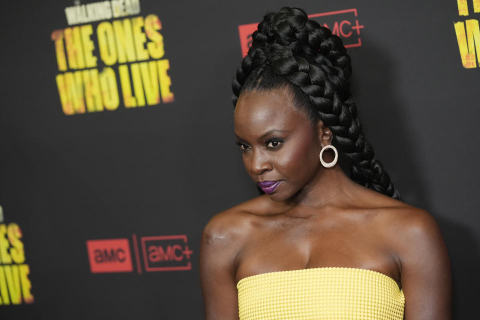 Danai Gurira, a cast member and executive producer of "The Walking Dead: The Ones Who Live," poses at the premiere of the AMC series, Wednesday, Feb. 7, 2024, in Los Angeles. (AP Photo/Chris Pizzello)