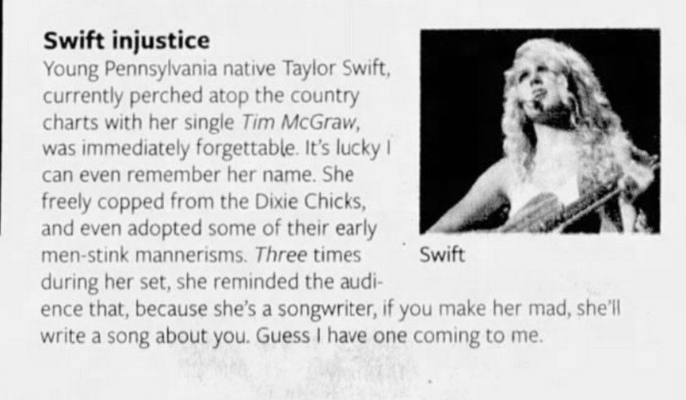 A review of a Taylor Swift concert from the May 14, 2007, edition of the Fort Worth Star-Telegram. Newspapers.com
