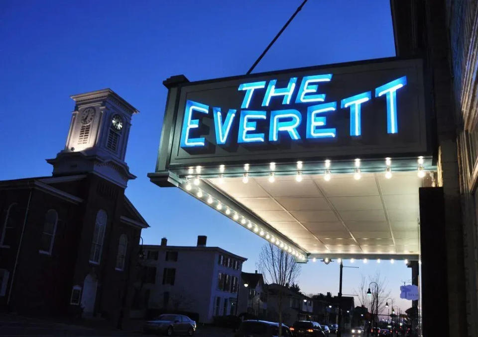 The glowing sign for The Everett in Middletown.
