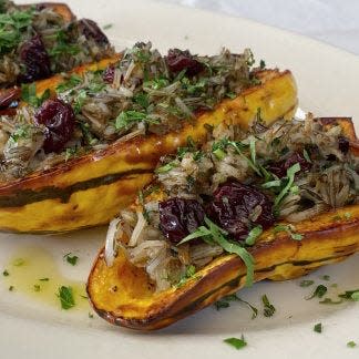 A stuffed delicata squash main dish option from Zingerman's Roadhouse.