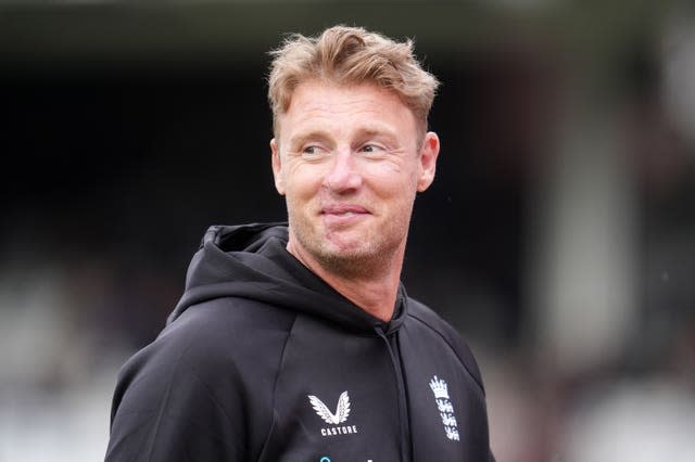 Andrew Flintoff smiles during a warm-up session ahead of England's T20I against Pakistan at the Oval in 2023.