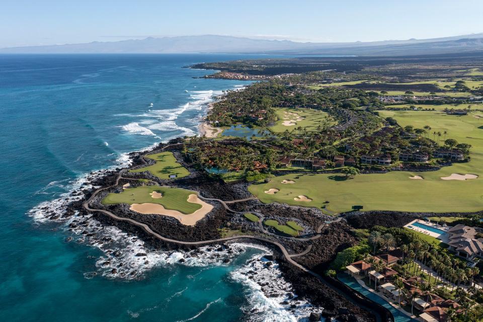 An aerial view of the Hualalai Golf Club in Ka'upulehu-Kona, Hawaii.