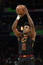 Cleveland Cavaliers guard Collin Sexton shoots during the first half of the team's NBA basketball game against the Washington Wizards, Friday, Feb. 21, 2020, in Washington. (AP Photo/Nick Wass)