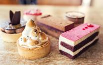 <p>The hers tray includes: Strawberry and White Choc Mousse, Chocolate Rose, Red, Velvet Slice, Passionfruit Meringue,, Chocolate Framboise slice, and Duo of Bailey’s Mousse. Yum.</p>