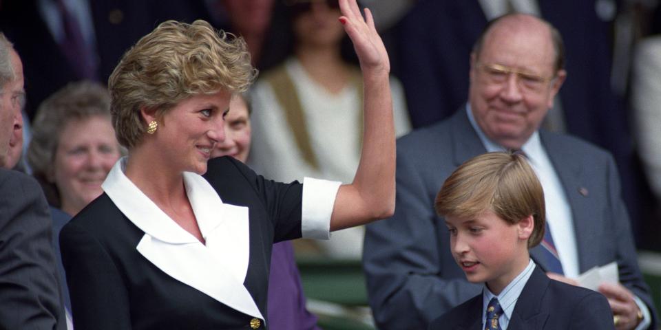 Diana, Princess of Wales and Prince William during the 1994 Wimbledon Championships.