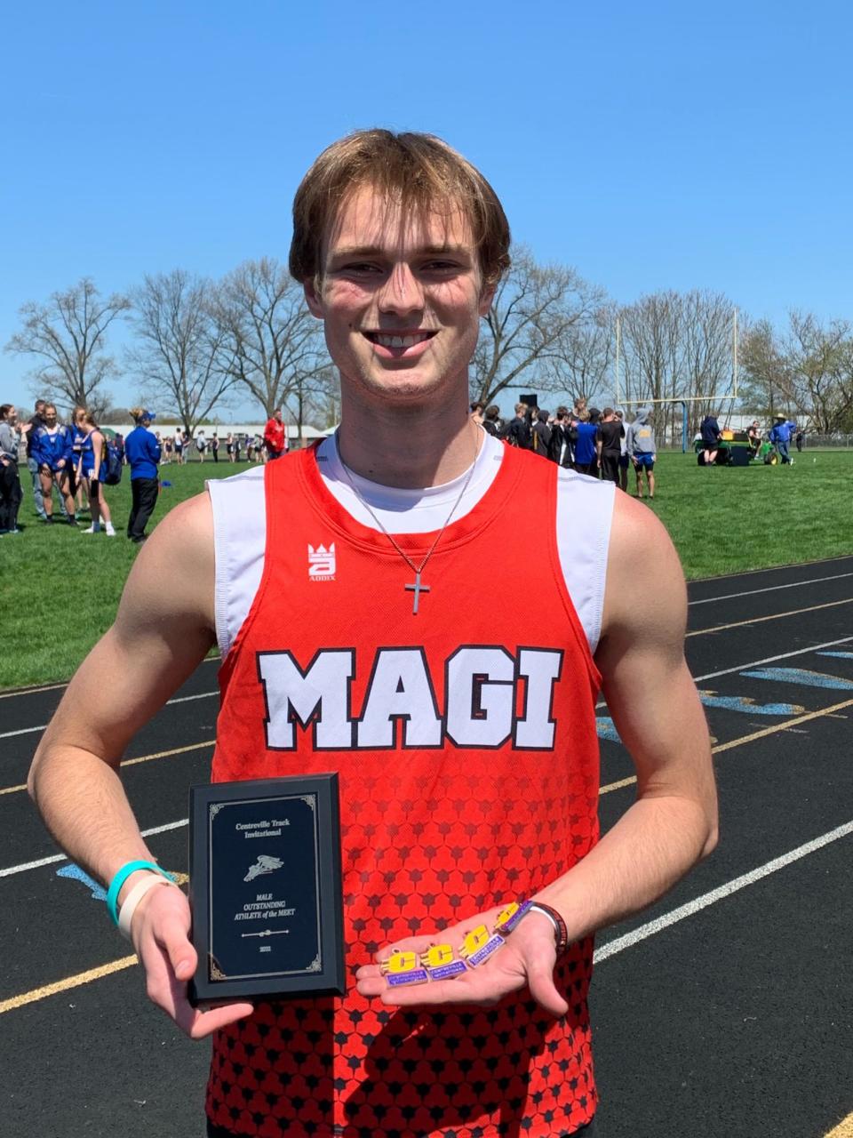 Alex Stoll of Colon was named the Most Outstanding Male athlete at the Centreville Invitational on Saturday. He won both hurdle events.