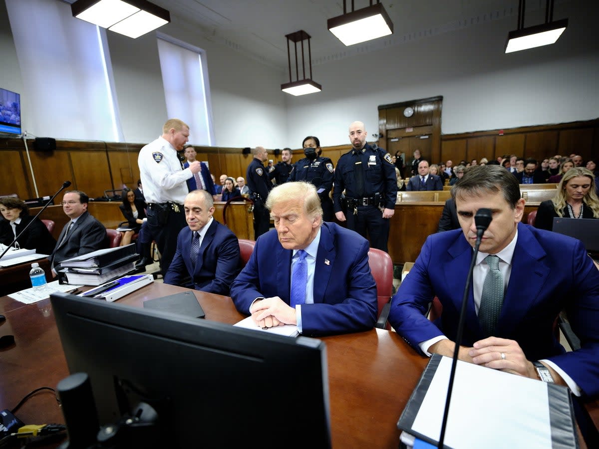 Trump often looks completely spent by the end of a day in court (EPA)