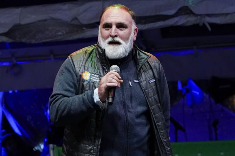 Chef José Andrés stands on the stage at the New York Stock Exchange Christmas Tree Lighting in 2019 in New York City. File Photo by John Angelillo/UPI