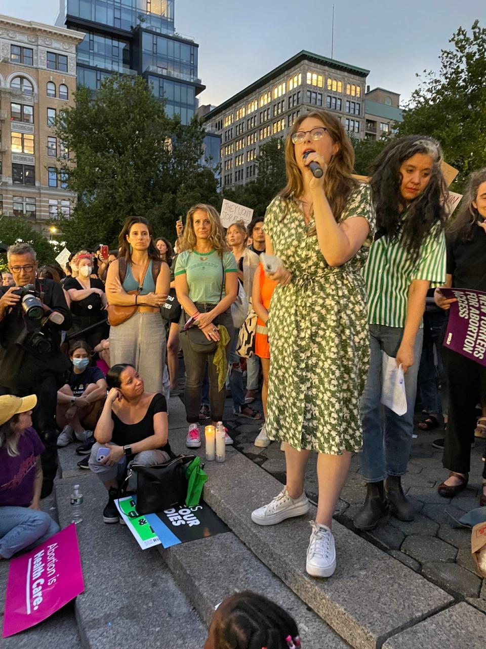 A person speaking at a pro-abortion event in Union Square in New York City. (The Independent)