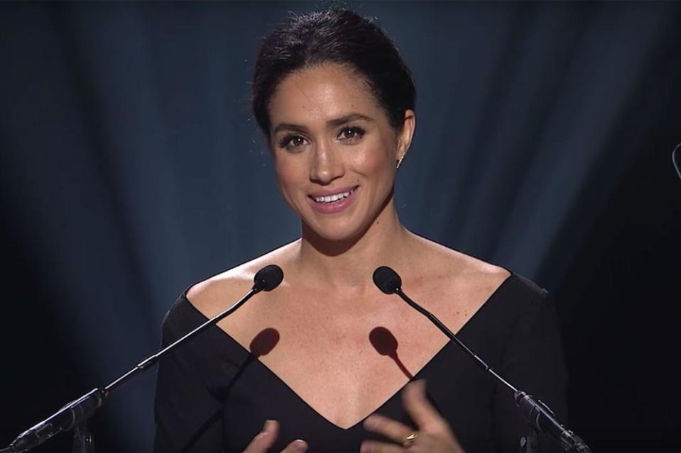 Meghan Markle speaking about the commercial she changed at the United Nations in 2015.