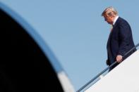 U.S. President Donald Trump descends from Air Force One at Moffett Federal Airfield in Mountain View, California