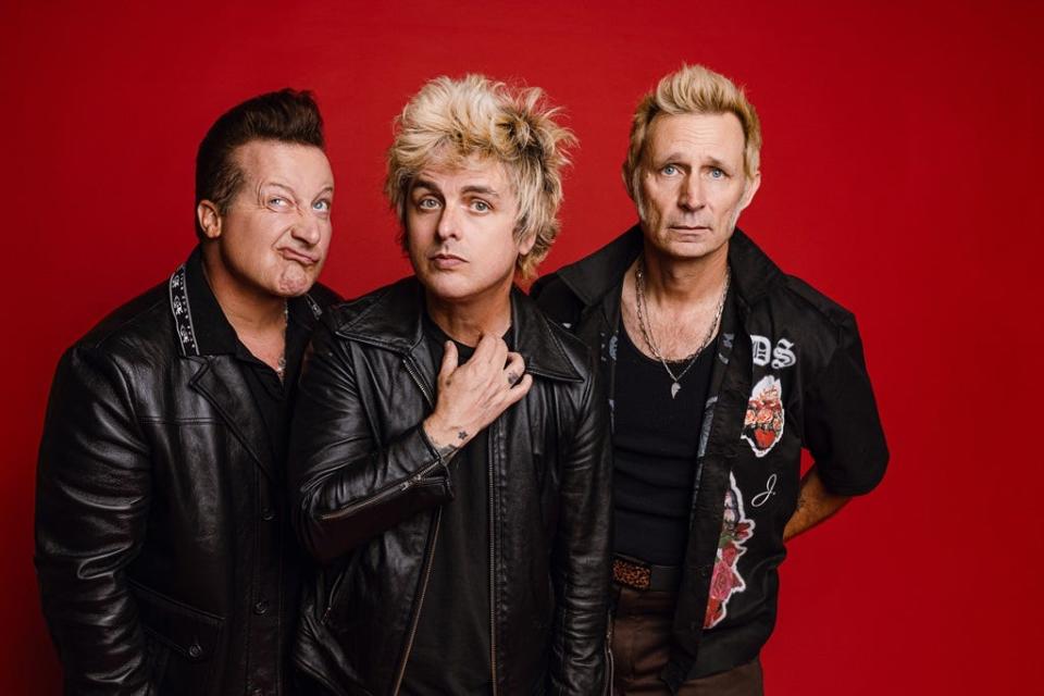 Green Day (from left): Drummer Tré Cool, singer/guitarist Billie Joe Armstrong and bassist Mike Dirnt, release the new album "Saviors" on Jan. 19, 2024.
