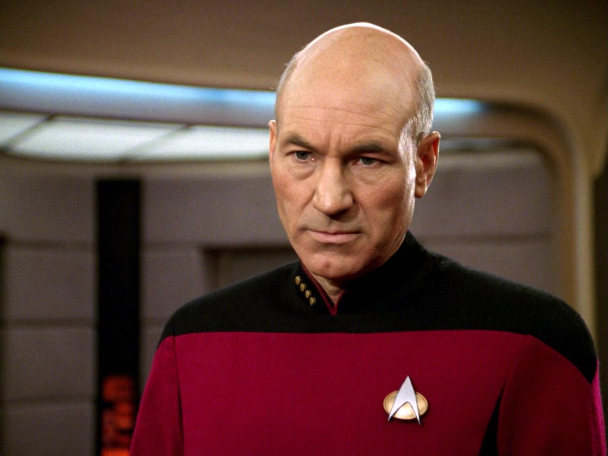 Patrick Stewart as Captain Jean-Luc Picard in the STAR TREK: THE NEXT GENERATION episode, "The Hunted." Season 3, episode 11. Original air date, January 8, 1990.
