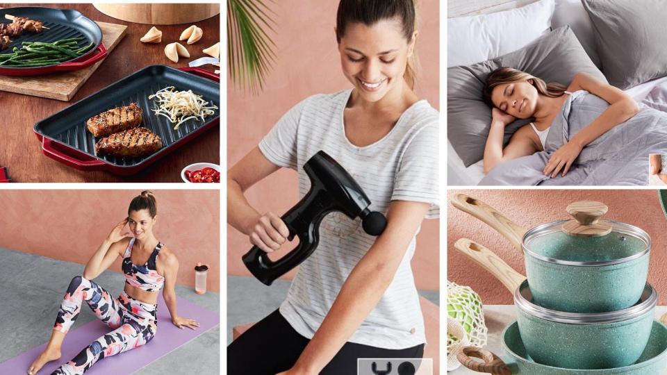 Kitchen appliances, fitness gun, bedding, saucepans and activewear on sale as Special Buys at Aldi. 